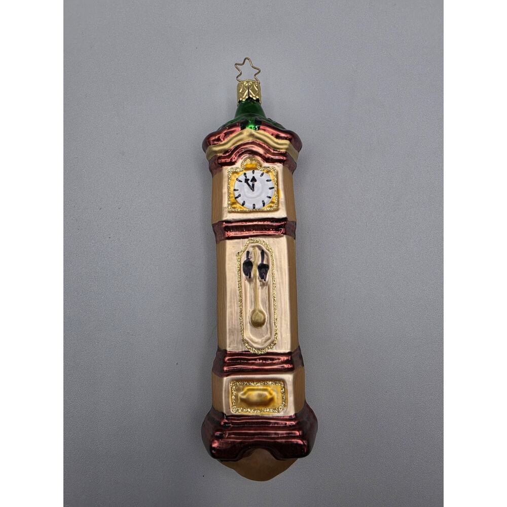 Grandfather Clock by Inge Glas Blown Glass Christmas Ornament 7" Painted Germany